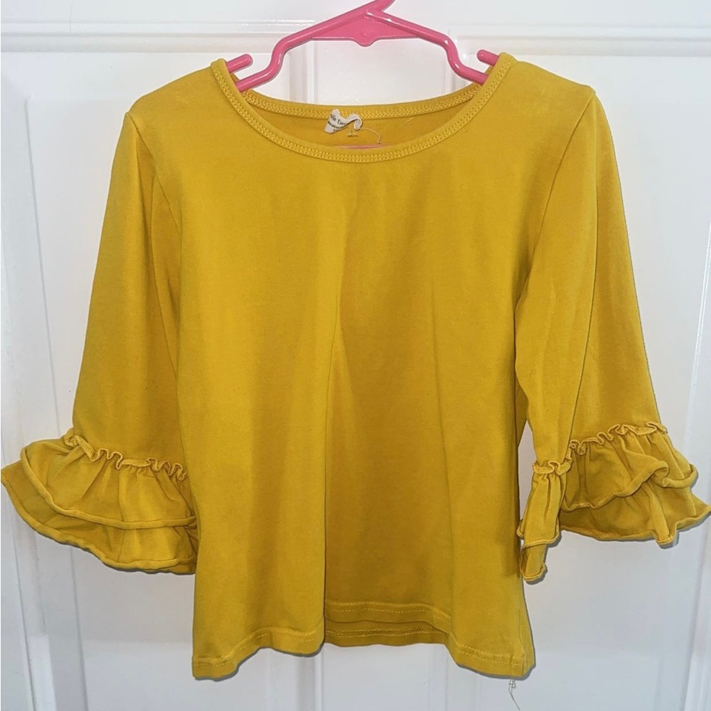 Adorable Essentials mustard Yellow 3/4 Length Ruffle Sleeve Girls Sz 8